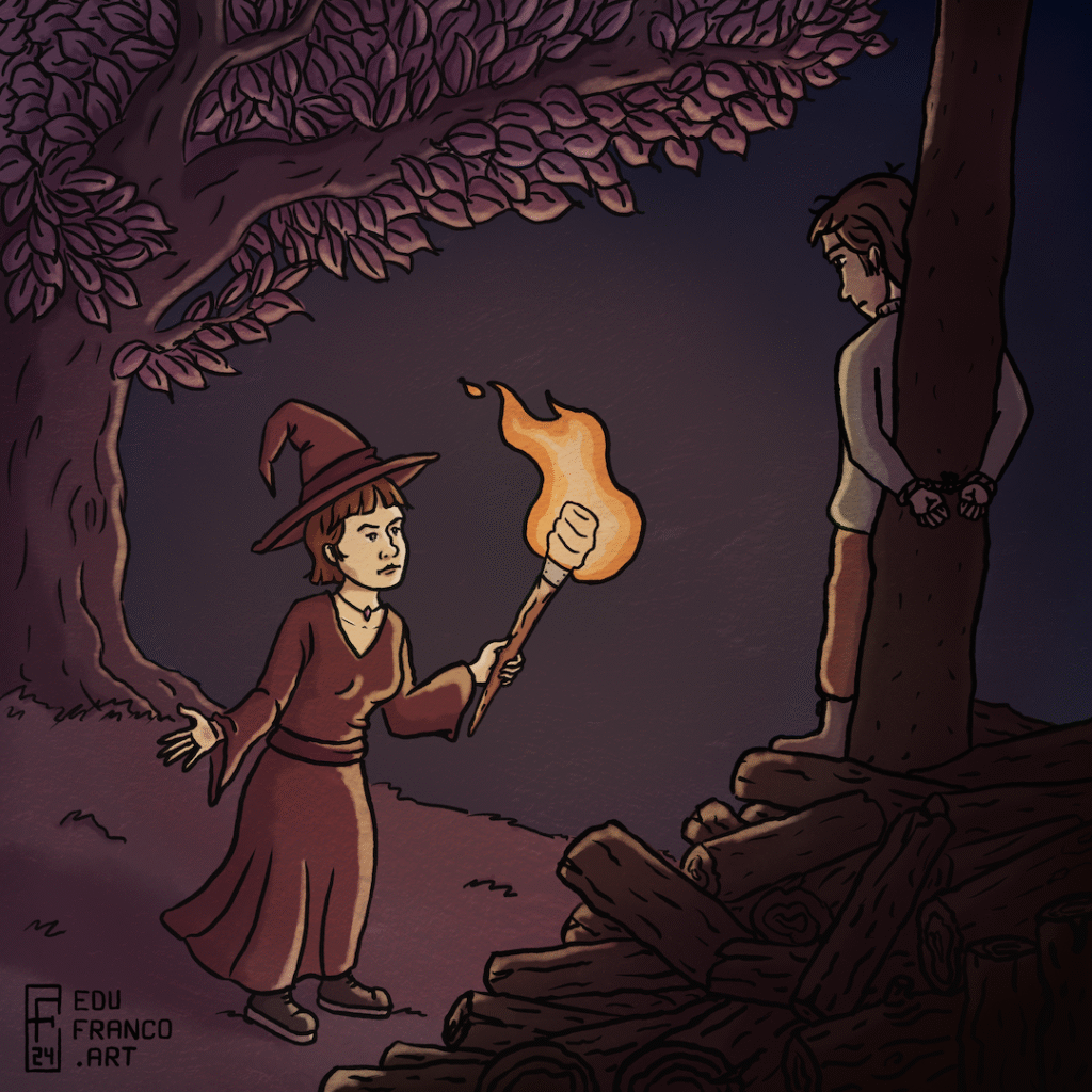 ilustración la quema de los aldeanos por edu franco ilustrador y animador 2d