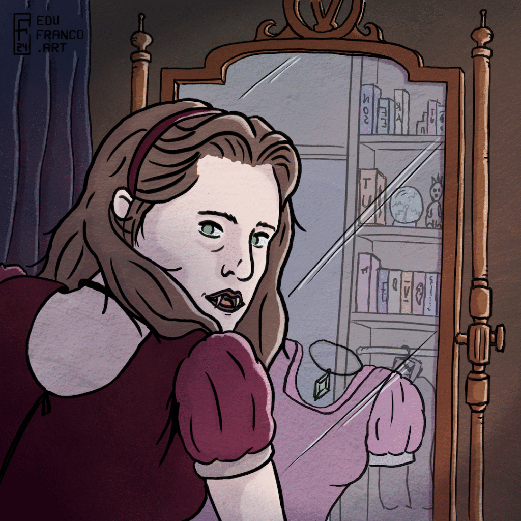 ilustración vampira frente al espejo edu franco animador 2d e ilustrador
